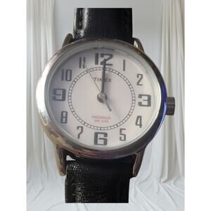 Timex Ladies Indiglo White Dial Silver Trim New Battery Leather Band Vintage